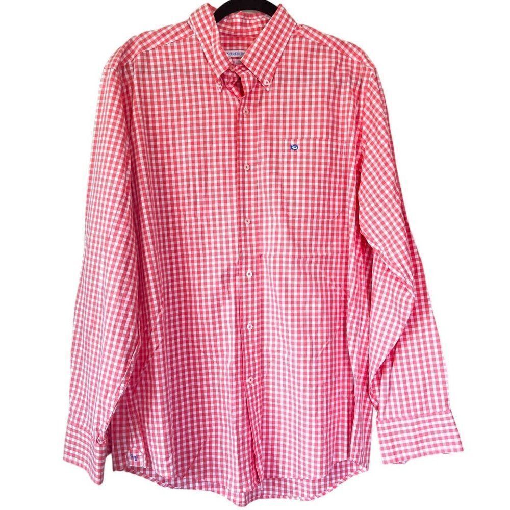 Southern Tide Men's Pink White Checkered Gingham Button Down Size Large